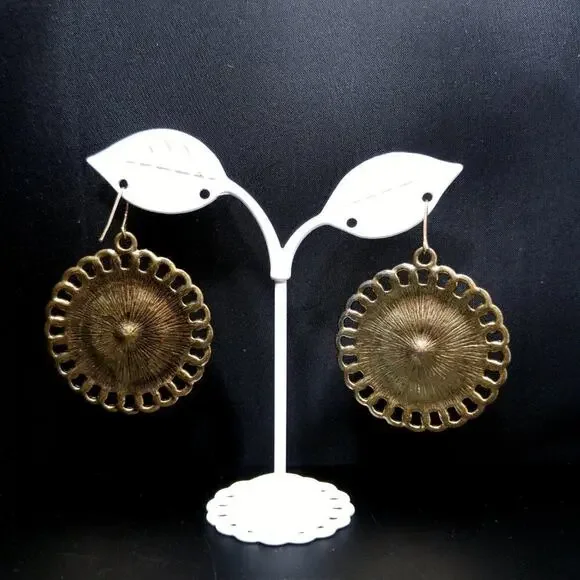 Vintage Clear Rhinestones Mesh Link Chain Round Drop Earrings, 2 Inches - Picture 6 of 8